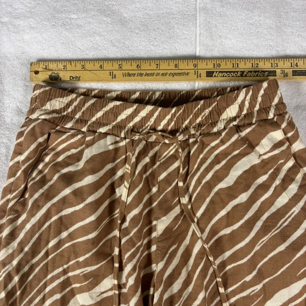 A New Day Wide Leg Linen Pants Women XS Brown Zebra Print Drawstring Comfortcore